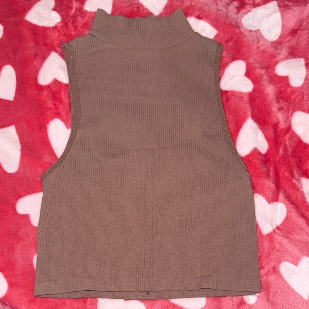 Zara Brown Ribbed Sleeveless Top